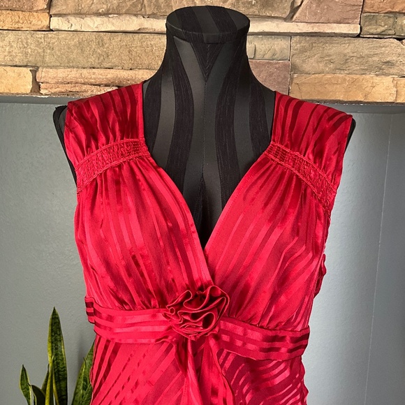Y2K Babydoll Christmas Party Top Silk Sheer Holiday Event BCBGMaxAzria Red M - Picture 4 of 11